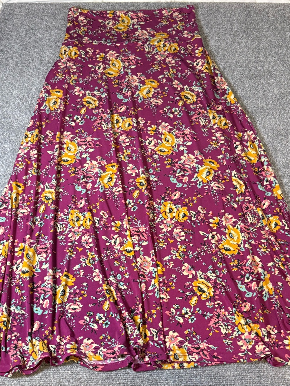 LuLaRoe Floral Maxi Skirt — Plum and Yellow
